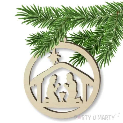 zawieszka drewniana bombka z szopka 70 x 71 mm