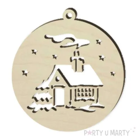 zawieszka drewniana bombka zimowy domek 70 x 76 mm