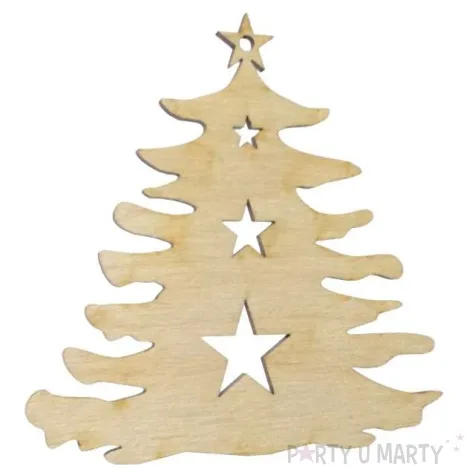 zawieszka drewniana choinka z gwiazdkami 88 x 91 mm