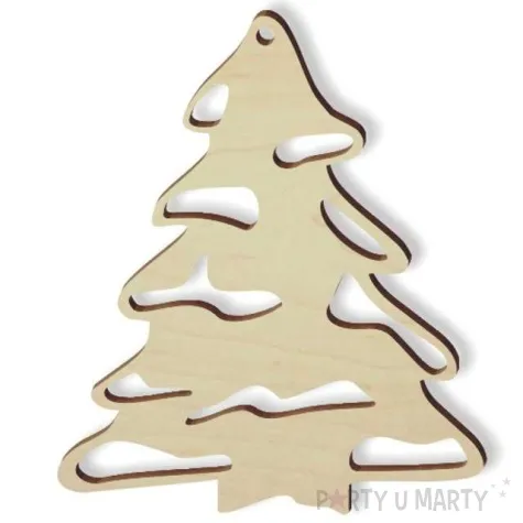 zawieszka drewniana choinka ze sniegniem 68 x 80 mm 10 szt