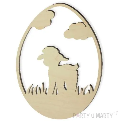 zawieszka drewniana jajko baranek na trawce 10 szt