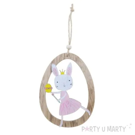 zawieszka drewniana jajko zajaczek rozowy arpex 11 5cm