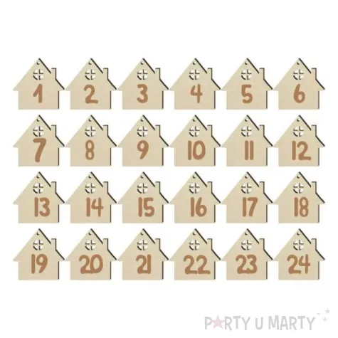 zawieszka drewniana kalendarz adwentowy domki 45 mm 24 szt