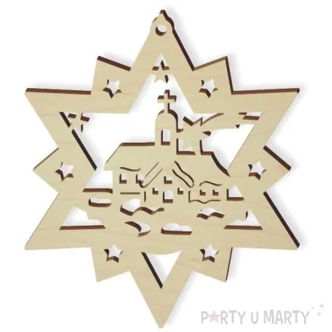 zawieszka drewniana kosciolek w gwiazdce 74 x 85 mm