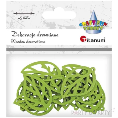 zawieszka drewniana listki azurowe zielone titanum 15 szt