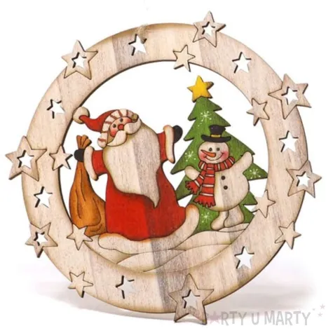 zawieszka drewniana mikolaj z balwankiem guirca 15 cm