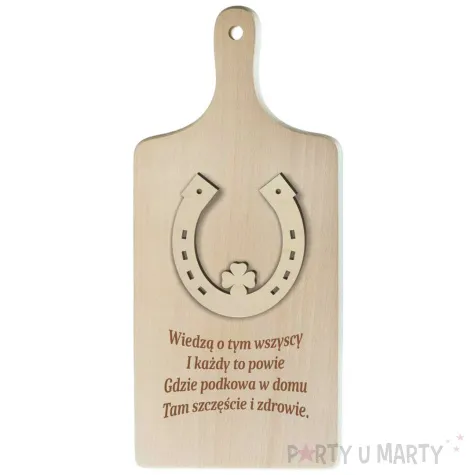 zawieszka drewniana podkowa z koniczynka 80 x 73 mm