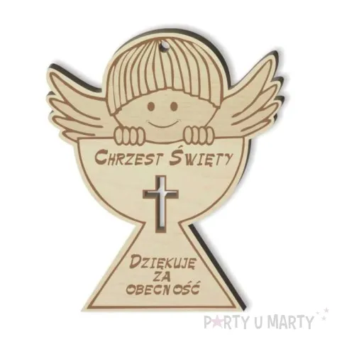 zawieszka drewniana podziekowania chrzest sw aniolek 10 cm