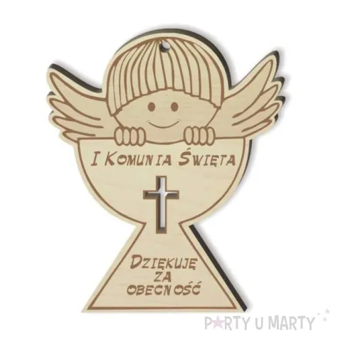 zawieszka drewniana podziekowania komunia sw aniolek 10 cm