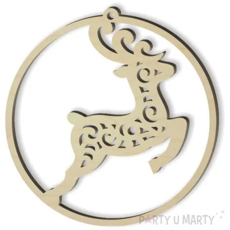 zawieszka drewniana renifer swirl 80 x 83 mm