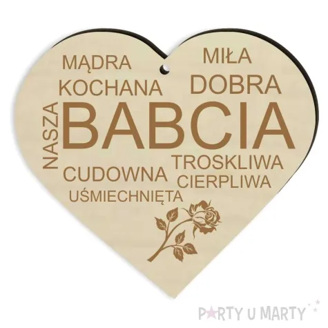 zawieszka drewniana serce babcia 90x80 mm