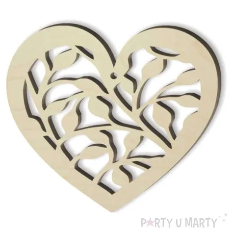 zawieszka drewniana serce listki 90x80 mm