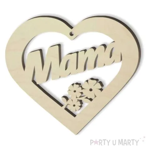 zawieszka drewniana serce mama z kwiatkiem 90x80 mm