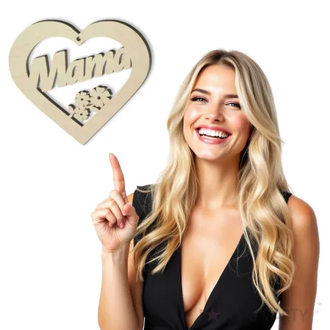 zawieszka drewniana serce mama z kwiatkiem 90x80 mm