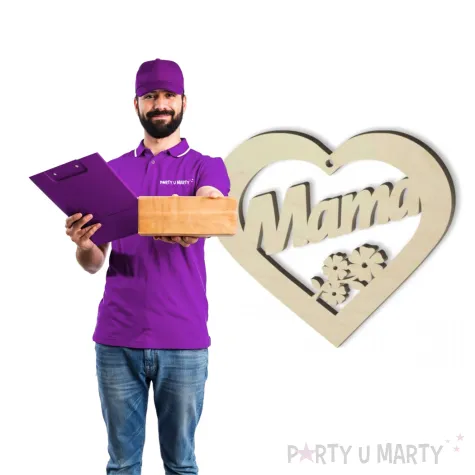 zawieszka drewniana serce mama z kwiatkiem 90x80 mm