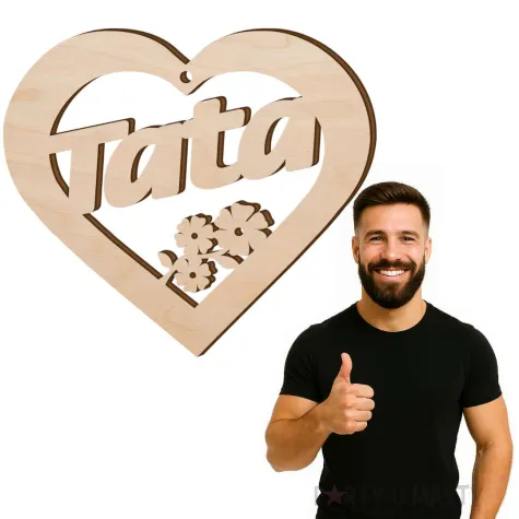 zawieszka drewniana serce tata z kwiatkiem 90x80 mm