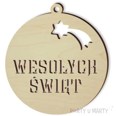 zawieszka drewniana wesolych swiat bombka 70 x 70 mm