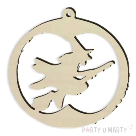 zawieszka drewniana wiedzma na miotle 90 x 90 mm