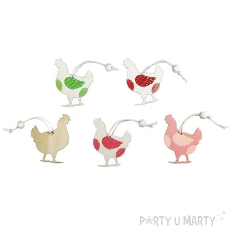 zawieszka drewniana wielkanoc kury z koralikiem drewno titanum 4 szt