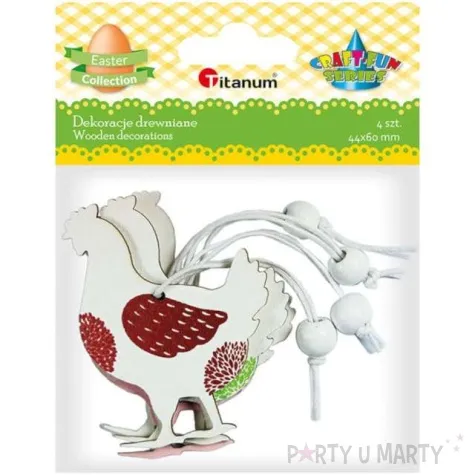 zawieszka drewniana wielkanoc kury z koralikiem drewno titanum 4 szt