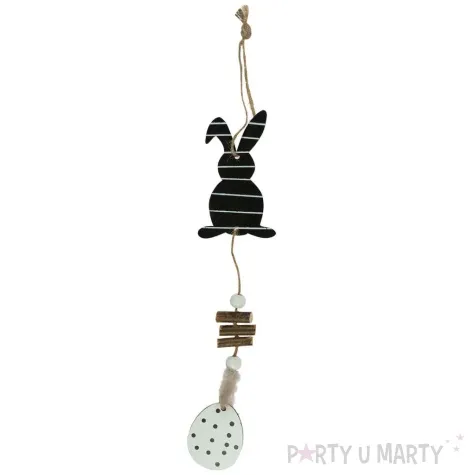 zawieszka drewniana zajac i pisanka paski czarno bialy arpex 30 cm