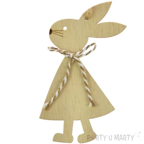 zawieszka drewniana zajaczek w bezowa kokardka arpex 11cm