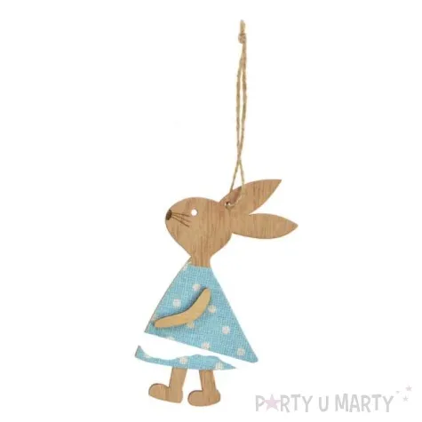 zawieszka drewniana zajaczek w niebieskiej sukience arpex 11cm