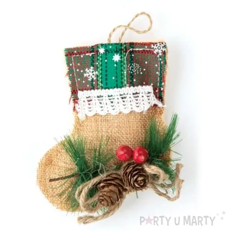 zawieszka na choinke jutowa skarpeta bez partypal 13 cm