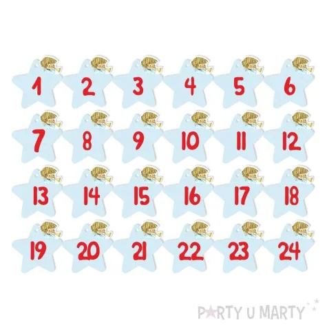 zawieszka papierowa kalendarz adwentowy aniolek 45 mm 24 szt