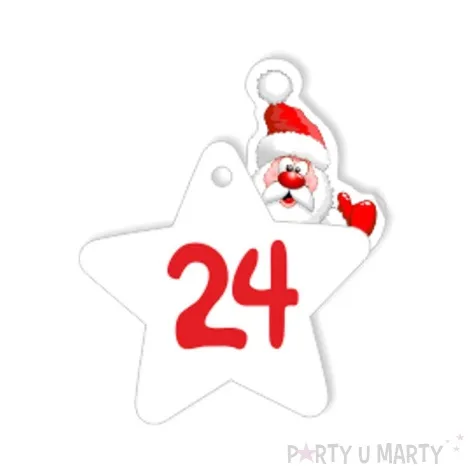 zawieszka papierowa kalendarz adwentowy mikolaj 45 mm 24 szt