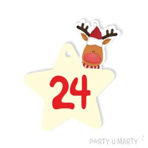 zawieszka papierowa kalendarz adwentowy renifer 45 mm 24 szt