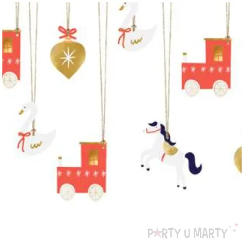 zawieszki do prezentow ciuchcia i konik mix partydeco 12 szt