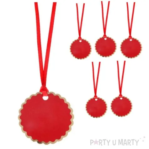 zawieszki do prezentow kolko z ornamentem santex czerwony 6 szt