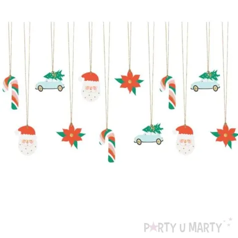 zawieszki do prezentow mikolaj i auto mix partydeco 12 szt