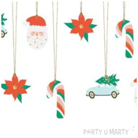 zawieszki do prezentow mikolaj i auto mix partydeco 12 szt