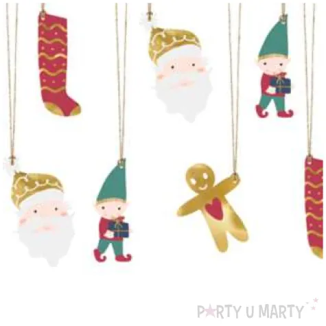 zawieszki do prezentow mikolaj i skarpety mix partydeco 12 szt
