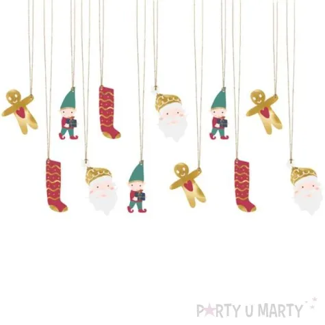 zawieszki do prezentow mikolaj i skarpety mix partydeco 12 szt