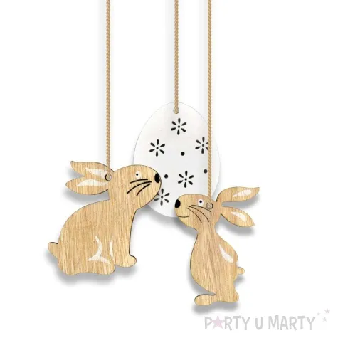 zawieszki drewniane zajaczki i jajko arpex 6 cm 3 szt