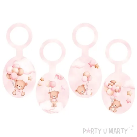 zawieszki na buteke misie z balonikami rozowy jasny congee 8 szt