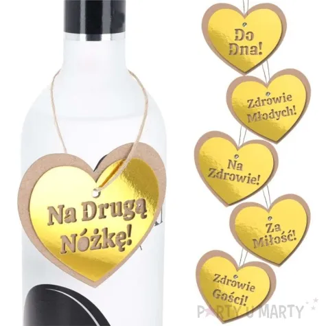 zawieszki na butelke slub serca zloty dekolo 12 szt