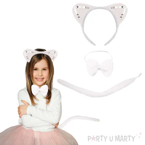 zestaw akcesorow stroj dla dzieci kotek z cekinami bialy kraszek