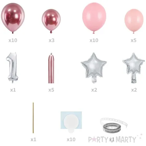 zestaw balonow cyfra 1 rozowy partydeco 90x140cm