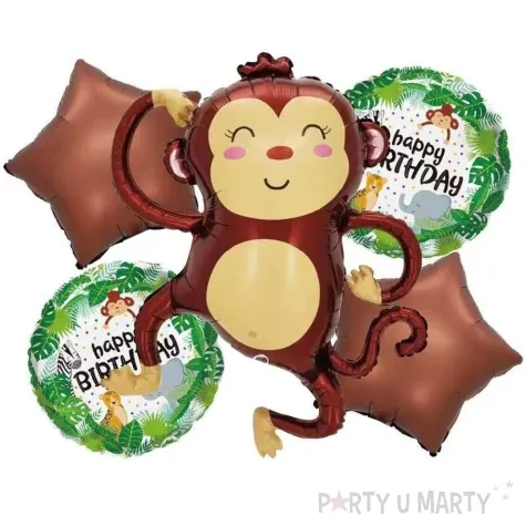 zestaw balonow foliowych happy birthday malpka jix 5 szt