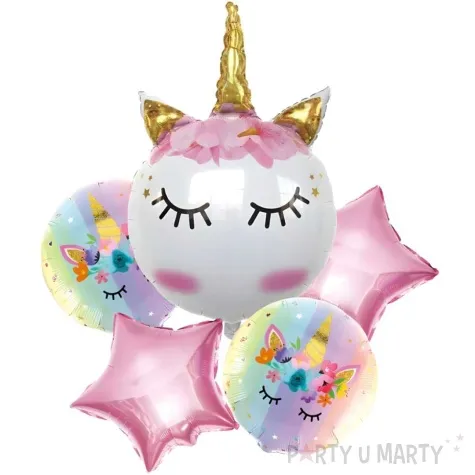 zestaw balonow foliowych jednorozec okragly jix 5 szt