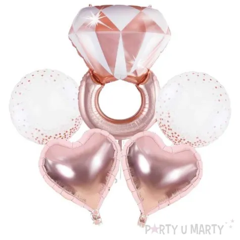 zestaw balonow foliowych pierscionek rozowe zloto jix 5 szt