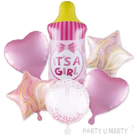 zestaw balonow its a girl butelka rozowy jix 6 szt