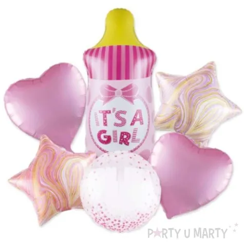 zestaw balonow its a girl butelka rozowy jix 6 szt