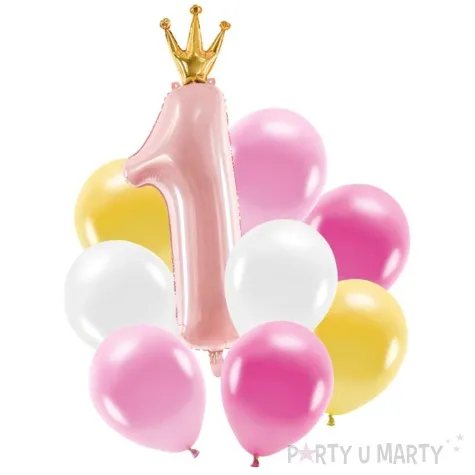 zestaw balonow roczek dziewczynki rozowy partydeco 9 szt