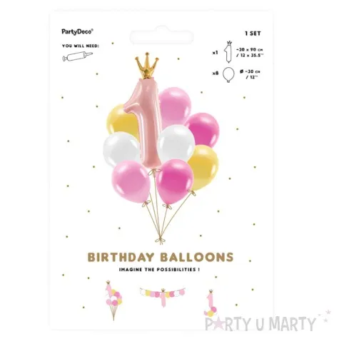 zestaw balonow roczek dziewczynki rozowy partydeco 9 szt