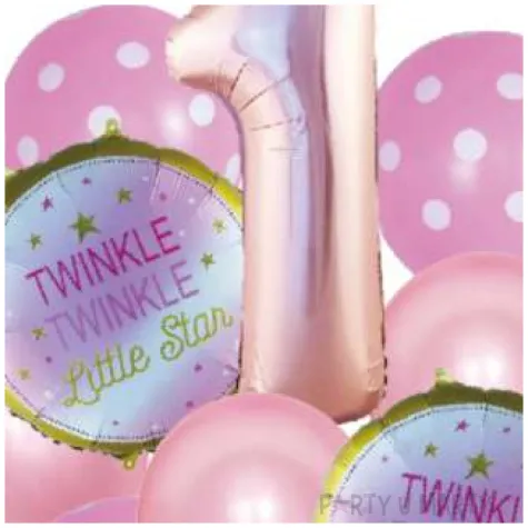 zestaw balonow roczek w koronie twinkle twinkle little star rozowy jix 9 szt